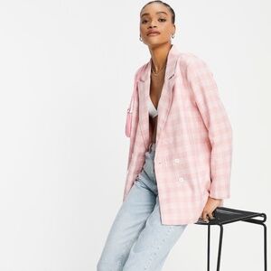Urban Threads Size 8 Oversized Double Breasted Blazer in Pink Check